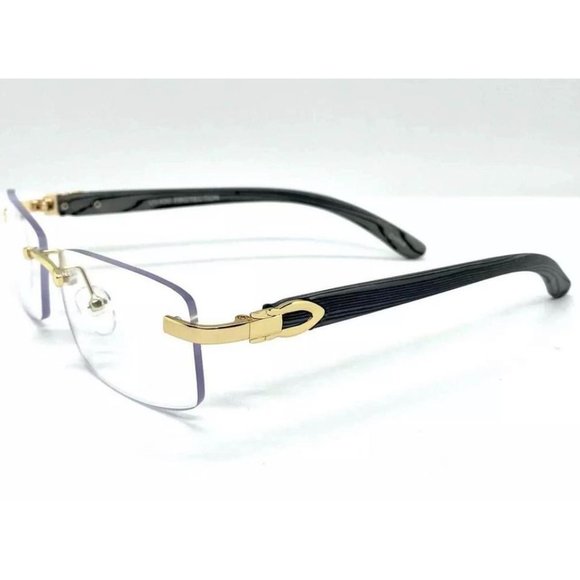 Men Classy Elegant Sophisticated Style Clear Lens Eye Glasses Gold Rimless Frame - Picture 2 of 8